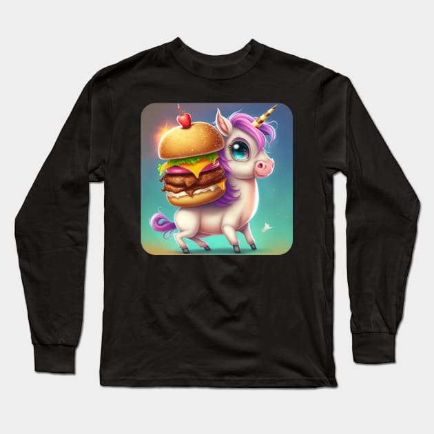 Hamburger Unicorn Long Sleeve T-Shirt by MythicPrompts